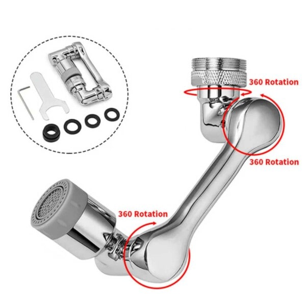 Munstycke till Kran - 1080° Roterande Kökskran Adapter Metall silver