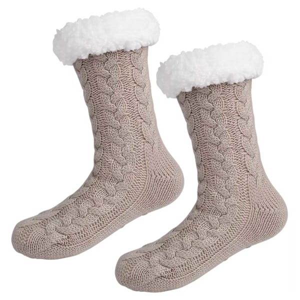 Karvaiset lämpimät neulotut sukat tossut, joissa on liukastumista estävä beige beige one size