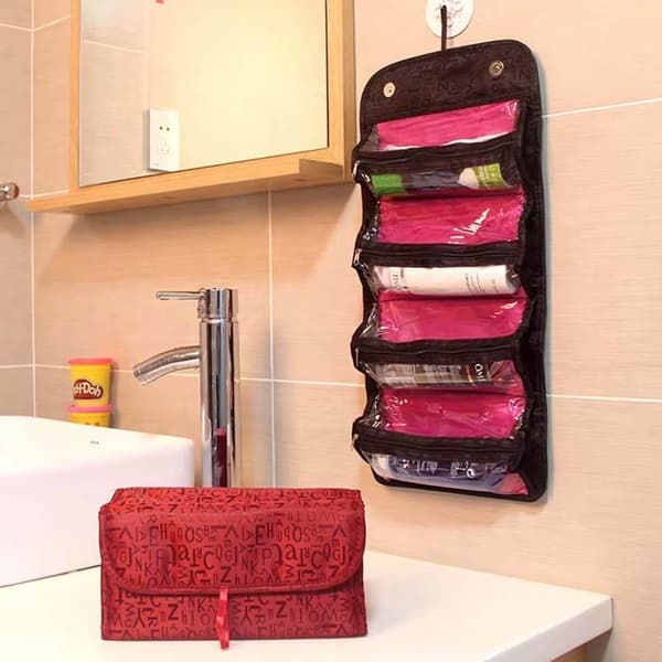 Rummelig hængbar makeuptaske til toiletartikler sort
