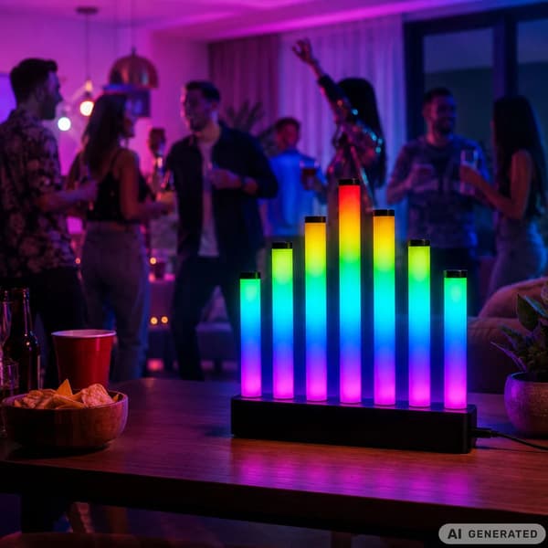 RGB LED gulvlampe med 7 lysstave, musiksynkronisering og app