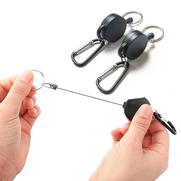 2 -pakke - Key Ring Udvidelig / nøgleholder med streng sort sort