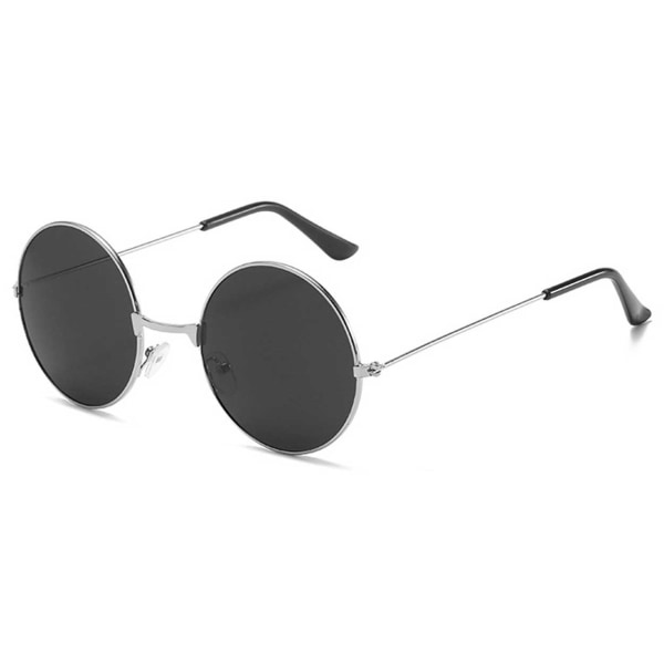 Runde solbriller sølv sort glas sort