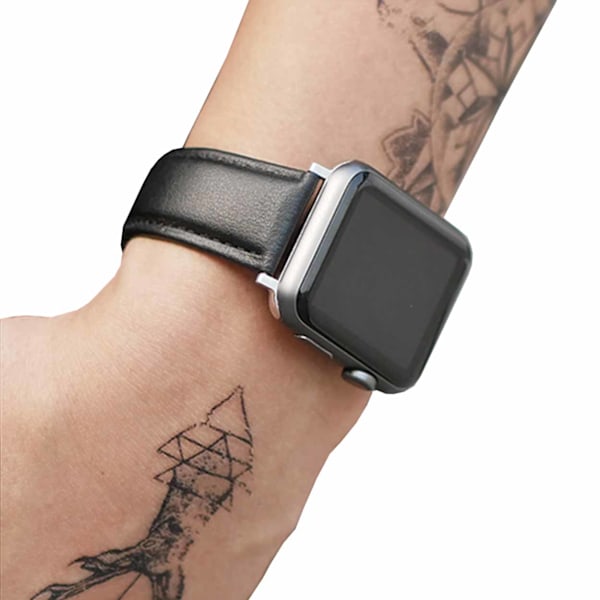 Apple Watch 38/40/41 1/2/3/4/5/6/6/7/SE sorte læder armbånd skins sort
