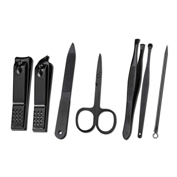 Sort Manicure Set 7 Dele - Nail Clippers Nailkit Etui sort