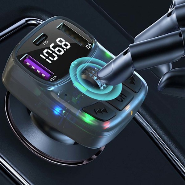 Bluetooth-autosovitinlaturi PD | Langaton FM-lähetin ja musiikkisoitin USB:llä musta