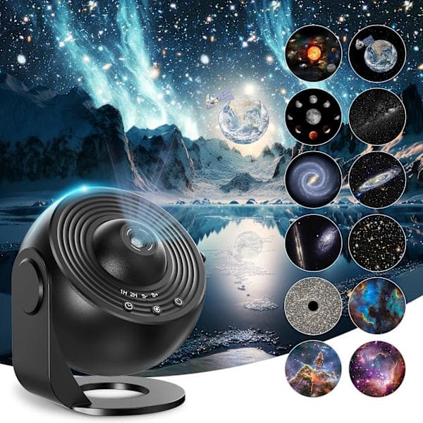 13-i-1 Planetarium LED Galakse Lampe med Stjernehimmel sort