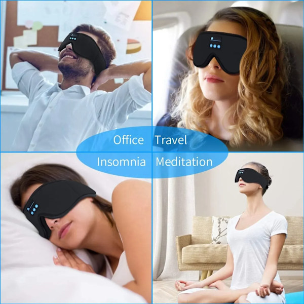 3D Memory Foam Sovmask med Bluetooth Hörlurar och Timer | Lyx Sovhörlurar Svart svart