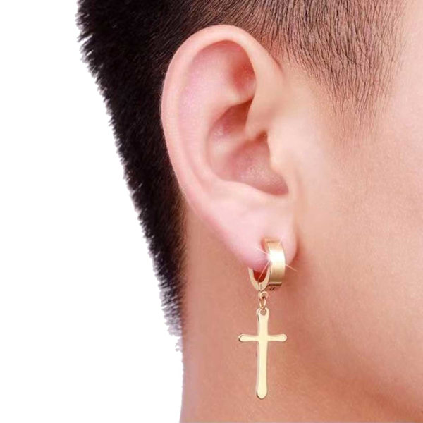 2-pack piercing øreringe med hængende kryds guld guld
