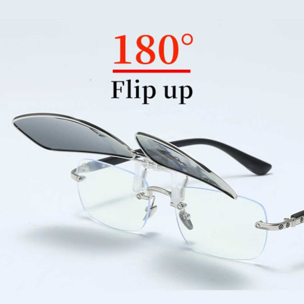 Uppfällbara Metall Clip-on Solglasögon Flip Up Svart svart
