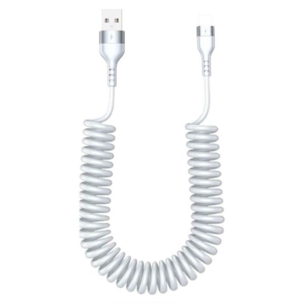 USB Lightning Spiralkabel 3A Hurtigopladning 1,5m Hvid hvid