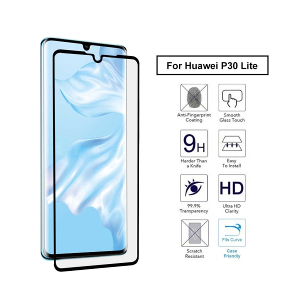 Huawei P30 Hieman kattava HD -seulan suojaushiilikuitu Lasi musta