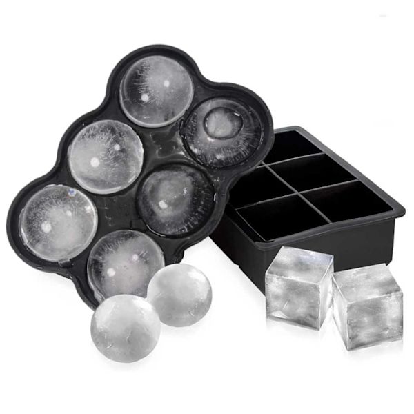 2-Pack silikon isform - 6 store isbiter og iskuler svart