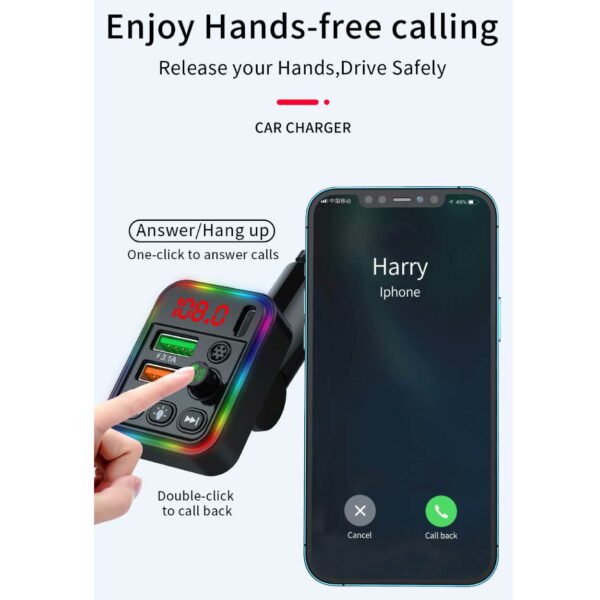 Bluetooth FM-sender Biloplader USB-C RGB sort