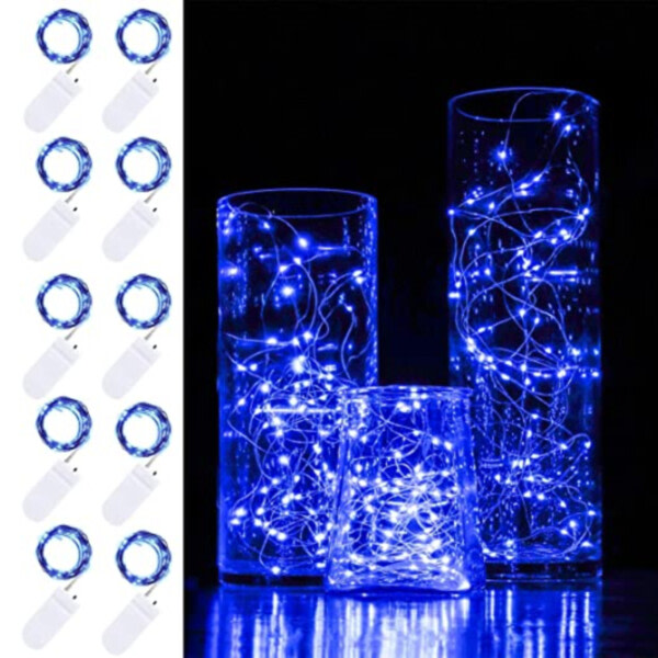 10-Pack 1m Mini LED Light Loop Battery-Powered Blue blå