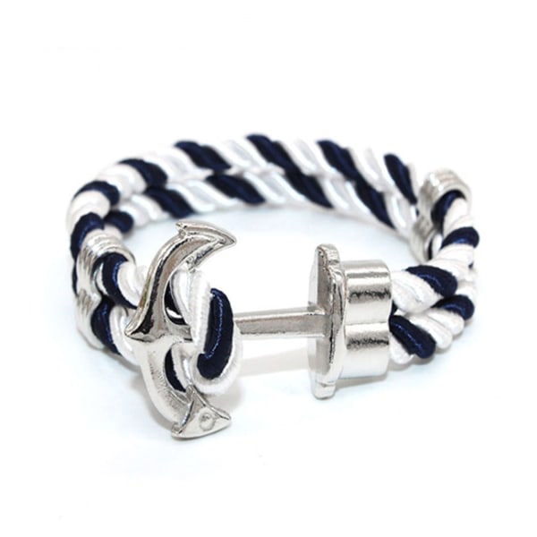 Trendy armbånd reb med anker i metalblå / hvid / sølv sølv