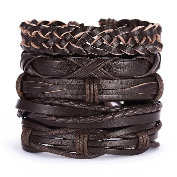 5-pakke håndlavet læderarmbånd mænds ledning brun brun