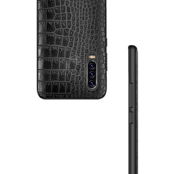 Huawei P30 Mobilskal Svart Läder Skinn Krokodil Skal svart