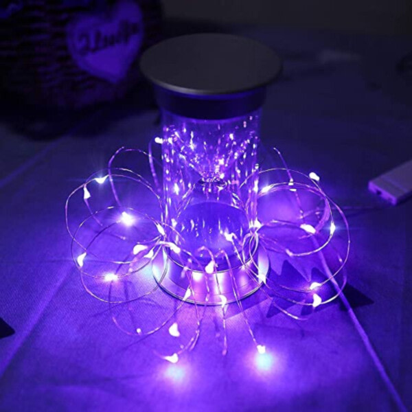 2-Pack 1m Mini LED Light Loop Battery-Powered Purple lilla