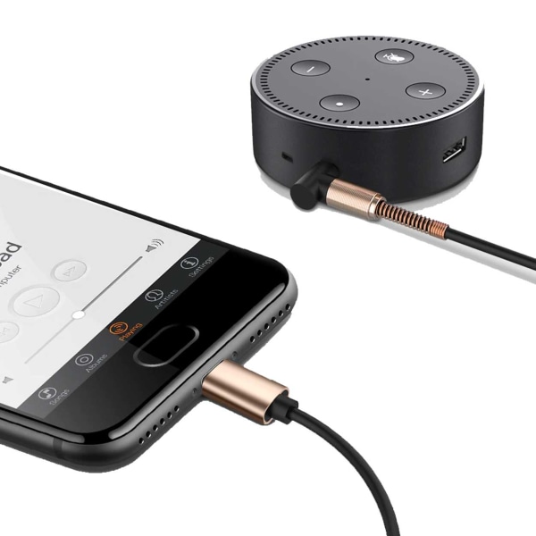 1m 3,5mm AUX USB-C Audio Cable Headphone Cable Type-C svart