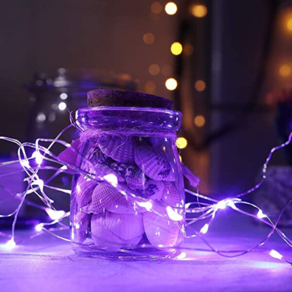 2-pack 1m mini-LED-valon silmukka-akkukäyttöinen violetti lila