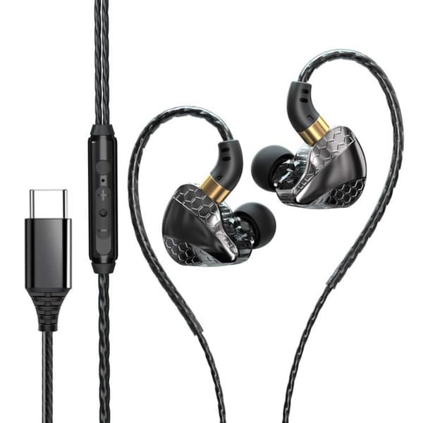 Kablet USB-C-hodetelefoner HiFi-bass med DAC Black svart