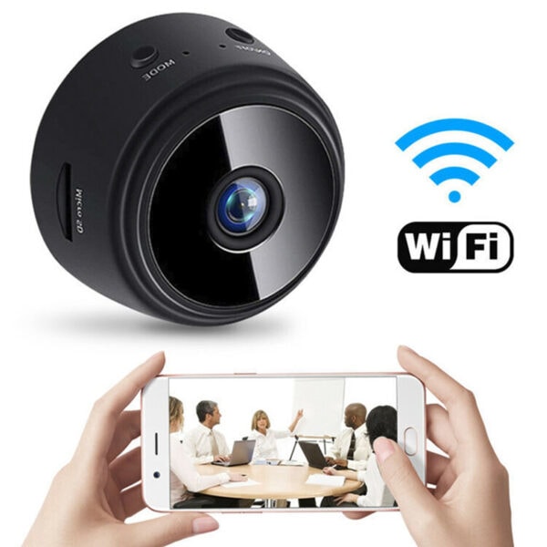 Mini WIFI overvågningskamera | Trådløst 1080p HD spionkamera med vidvinkel og magnetisk montering sort
