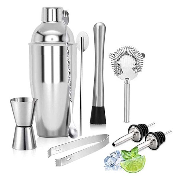 Cocktailset 9-osainen barset 550ml ravistelija ruostumaton teräs hopea