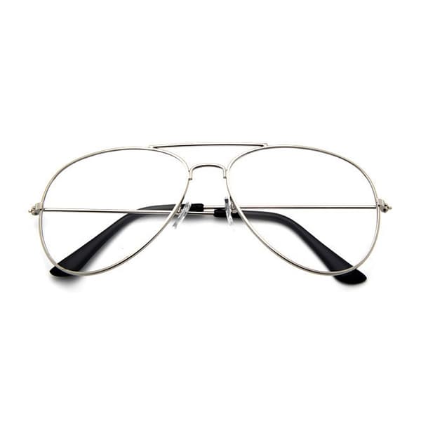 Retro Pilot Aviator Briller Sølv Klart Glas uden styrke sølv