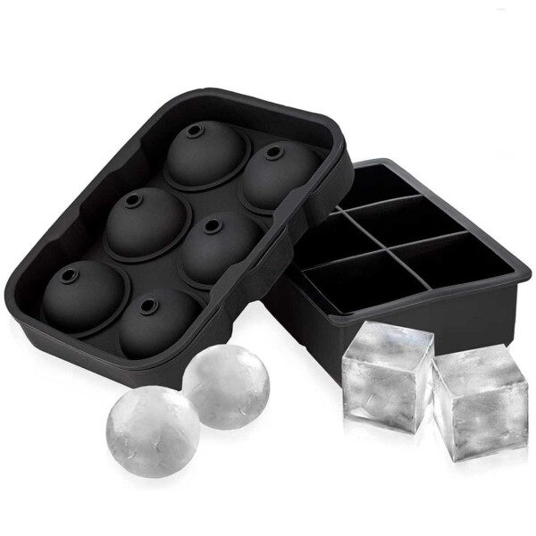 2 -pak silikone isform - 6 store isterninger og iskugler sort