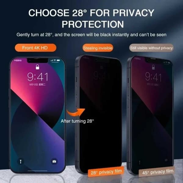 iPhone 12 Mini Privacy Screen Protector Full Coverage HD hærdet glas gennemsigtig