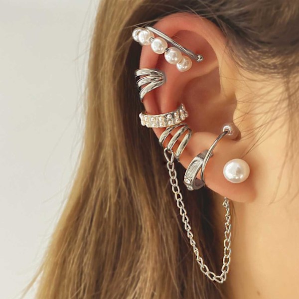 Öron Piercing Set Dam - Pärlor Silver silver