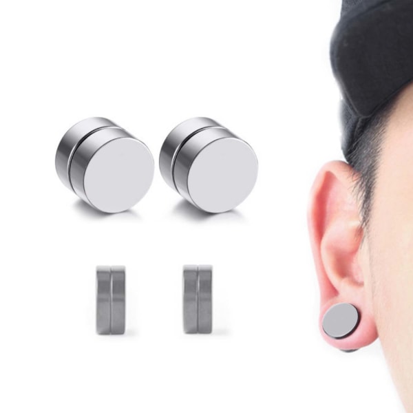 2-pack Silver Magnetisk Fake Piercing Öron Töjning Plug 6mm