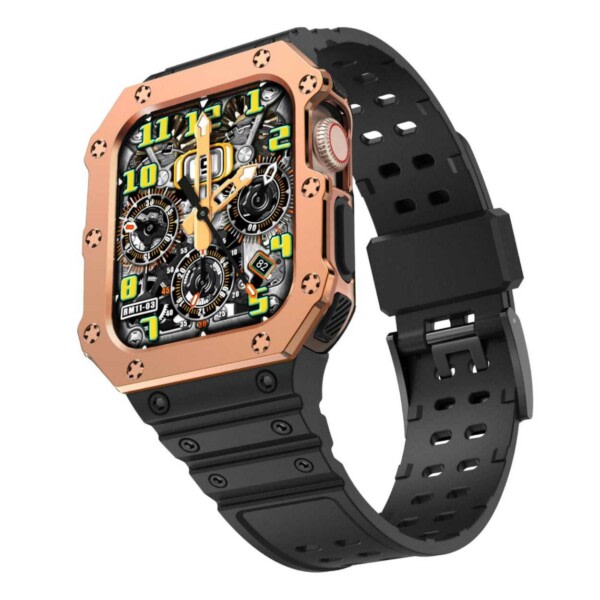 Apple Watch Silicone Armbånd med kofangerskal 42/44/45 Sort Rosé Gold sort