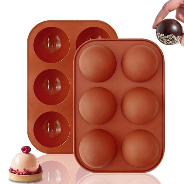 Silikoninen leivontamuotti, 6 puolipallon muotoista palloa - jää-/suklaa-/hyytelömuotti ruskea
