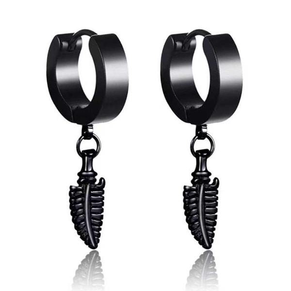 2-pack piercing øreringe med hængende fjer sort sort
