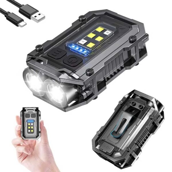 Mini LED taskulamppu taskulamppu avainnippu USB ladattava sinisellä valolla musta