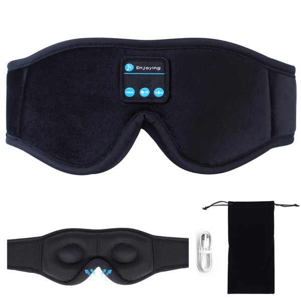 3D Memory Foam Sleeping Mask Bluetooth-kuulokkeilla ja ajastimella | Ylelliset Sleep-kuulokkeet mustat musta