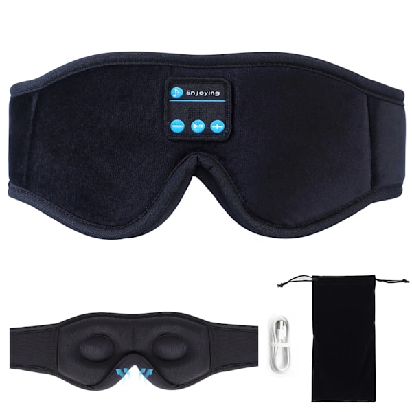 3D Memory Foam Sovmask med Bluetooth Hörlurar och Timer | Lyx Sovhörlurar Svart svart