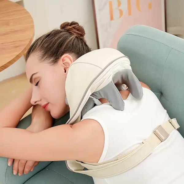 Elektrisk Nackmassage med Värme - Shiatsu Massage Axlar, Nacke och Kropp beige
