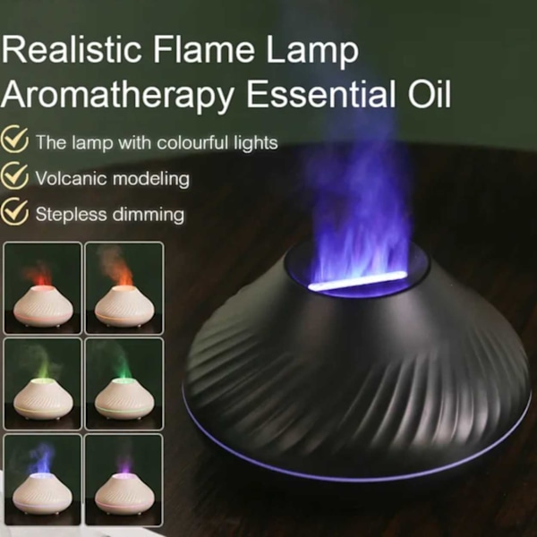 Flaming Aroma diffuusori | 3 eteeristä öljyä | RGB ilmankostutin musta