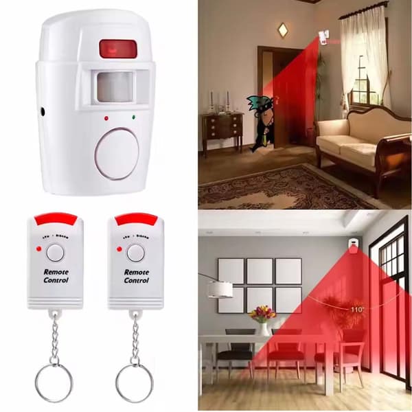 Trådlös Rörelsesensor Larm med 2 Fjärrkontroller 105dB vit