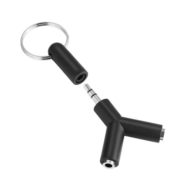 Universal aux splitter adapter nøkkelring lytt 2 samtidig! svart