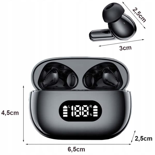 Trådløse Bluetooth In-Ear Høretelefoner med LED-Opladningsetui og Mikrofon Sort sort