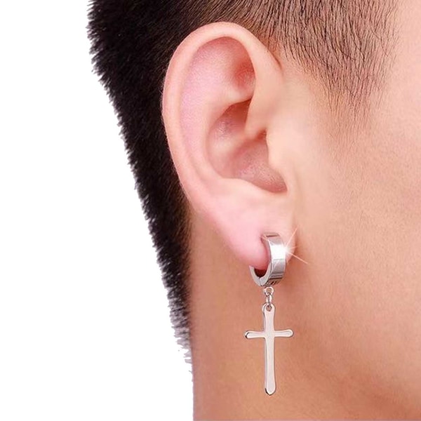 2-pack piercing øreringe med hængende kryds sølv sølv
