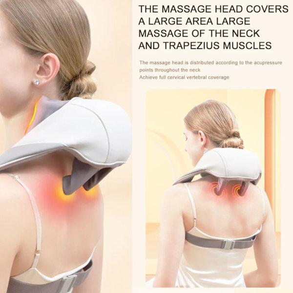 Elektrisk Nackmassage med Värme - Shiatsu Massage Axlar, Nacke och Kropp beige