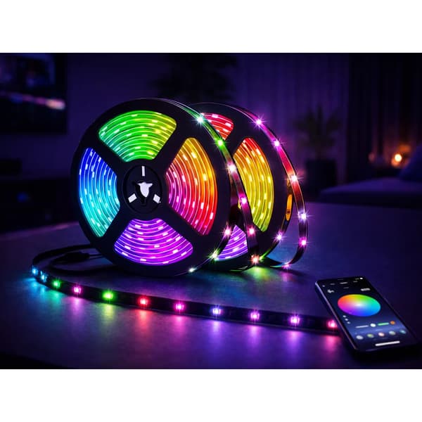 LED Strip RGB 5m Vandtæt med Bluetooth, App og Fjernbetjening