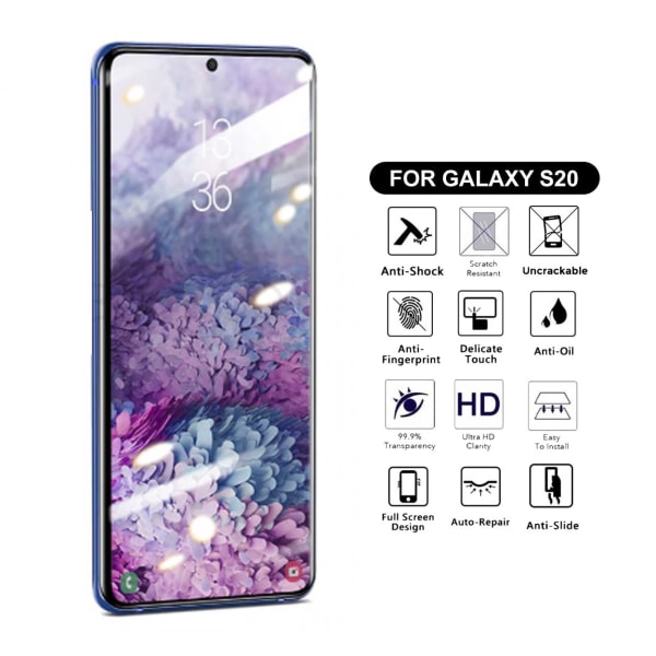 2-Pack Heltäckande Galaxy S20 Skärmskydd Nanoedge Skyddsplast transparent