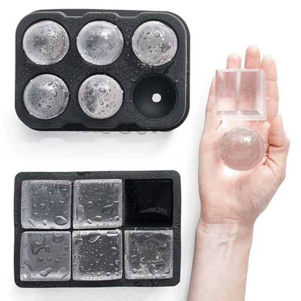 2 -Pack -silikonijäämuoto - 6 suurta jääkuutiota ja jääpalloa musta