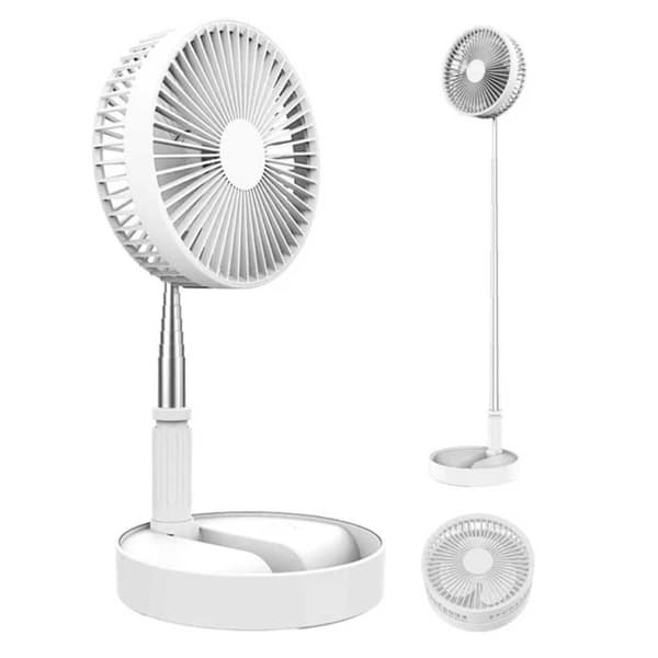 Genopladelig sammenklappelig ventilator 70 cm - Bærbar gulvventilator/bordventilator med batteri hvid hvid