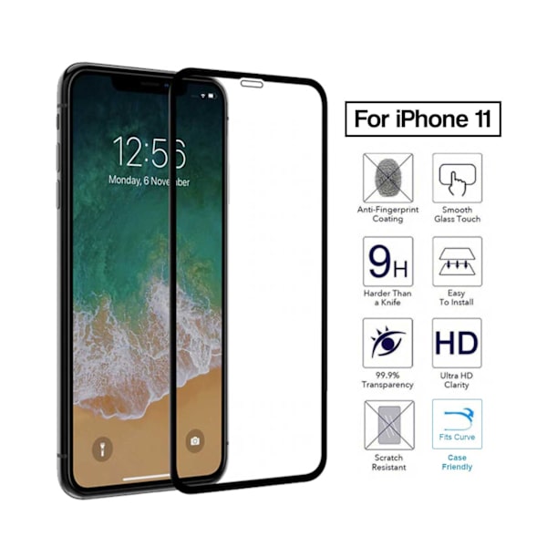 iPhone 11 HD 3D Skärmskydd Härdat Glas Kolfiber svart